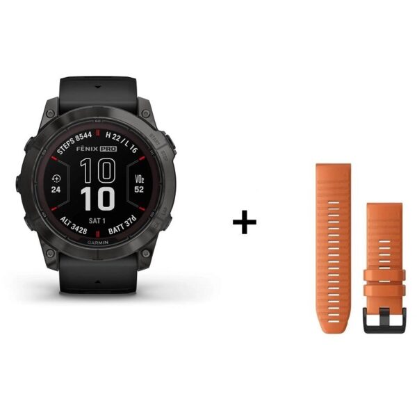 Montre GPS Garmin Fenix 7X Pro Sapphire Solar Titane + bracelet silicone orange