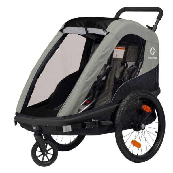 Remorque enfant velo Hamax pour 2 Enfants - Avenida - vert olive