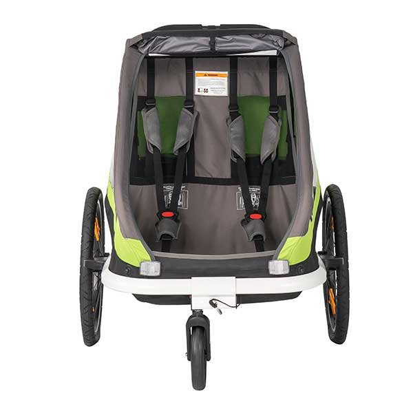 Remorque hamax traveller Bike Trailer for 2 Kids, incl. drawbar and buggy wheel - green/grey